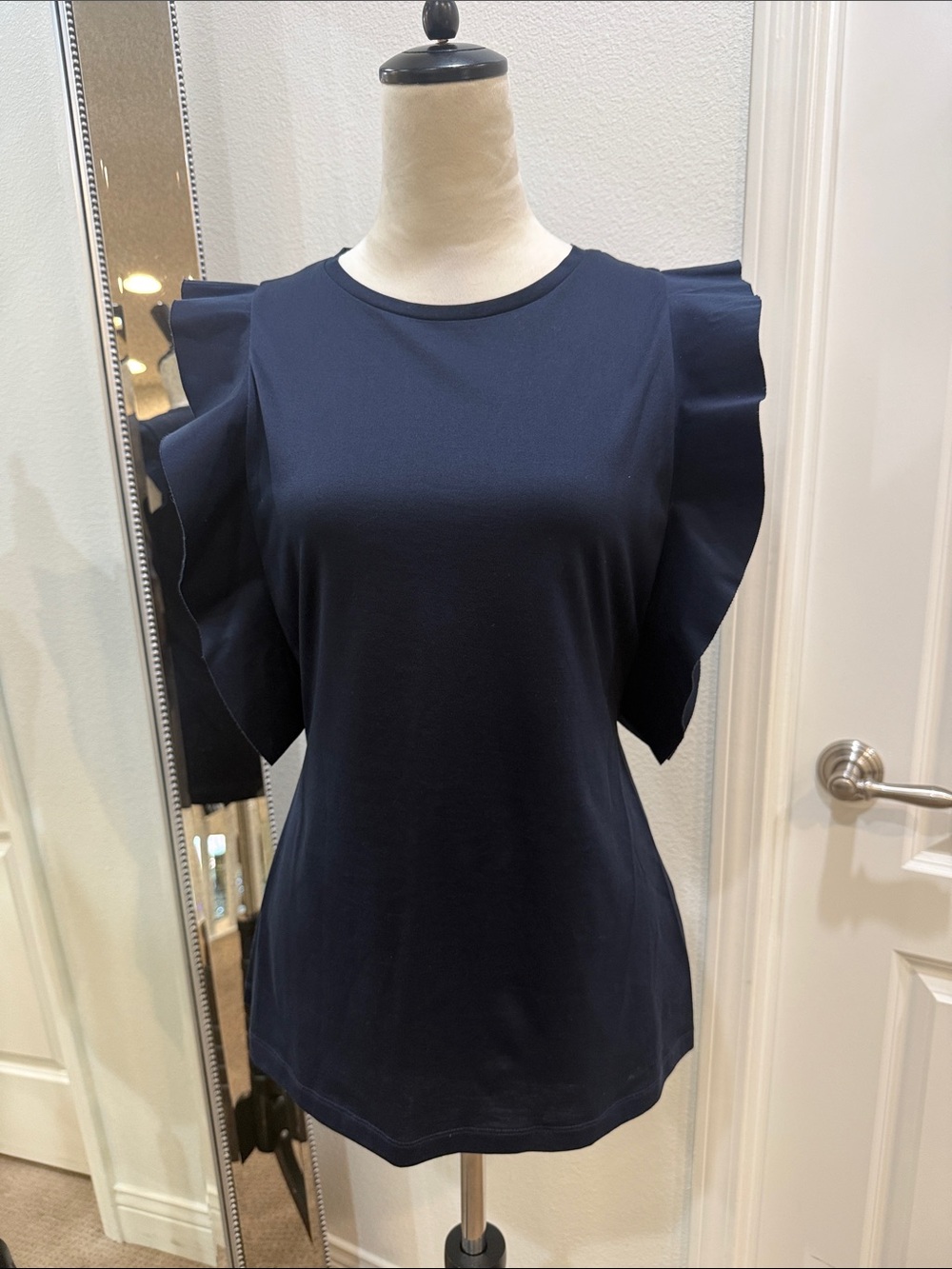 COS Navy Ruffle Sleeve Short-Sleeve Tee